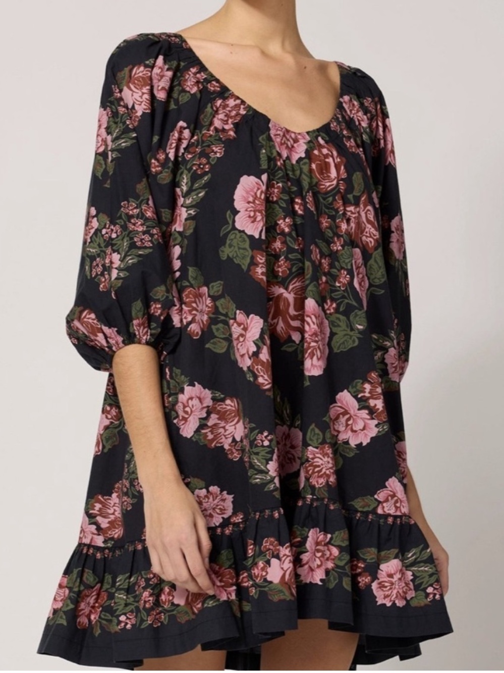 Cleobella Haley Dress Juliet Floral Black Boho Ruffle Mini Size Small NWOT - Picture 3 of 12